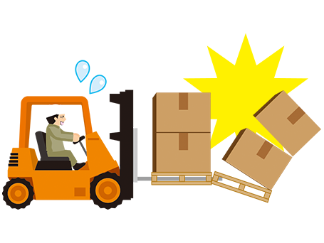 フォークの差し込み過ぎによる転倒、落下事故イラスト